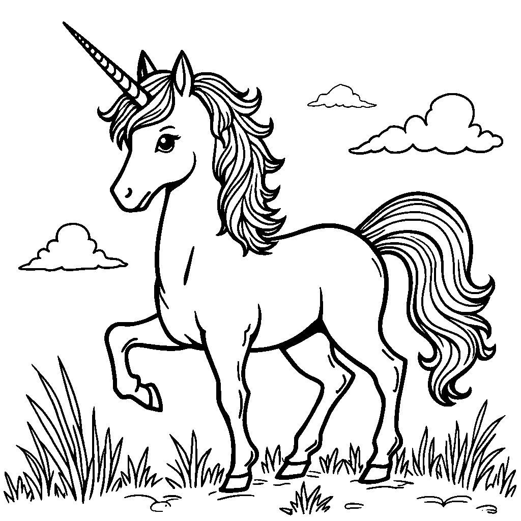 Unicorn with rainbow mane and tail