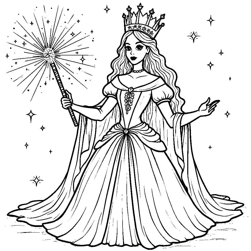 A queen holding a magic wand and making sparks