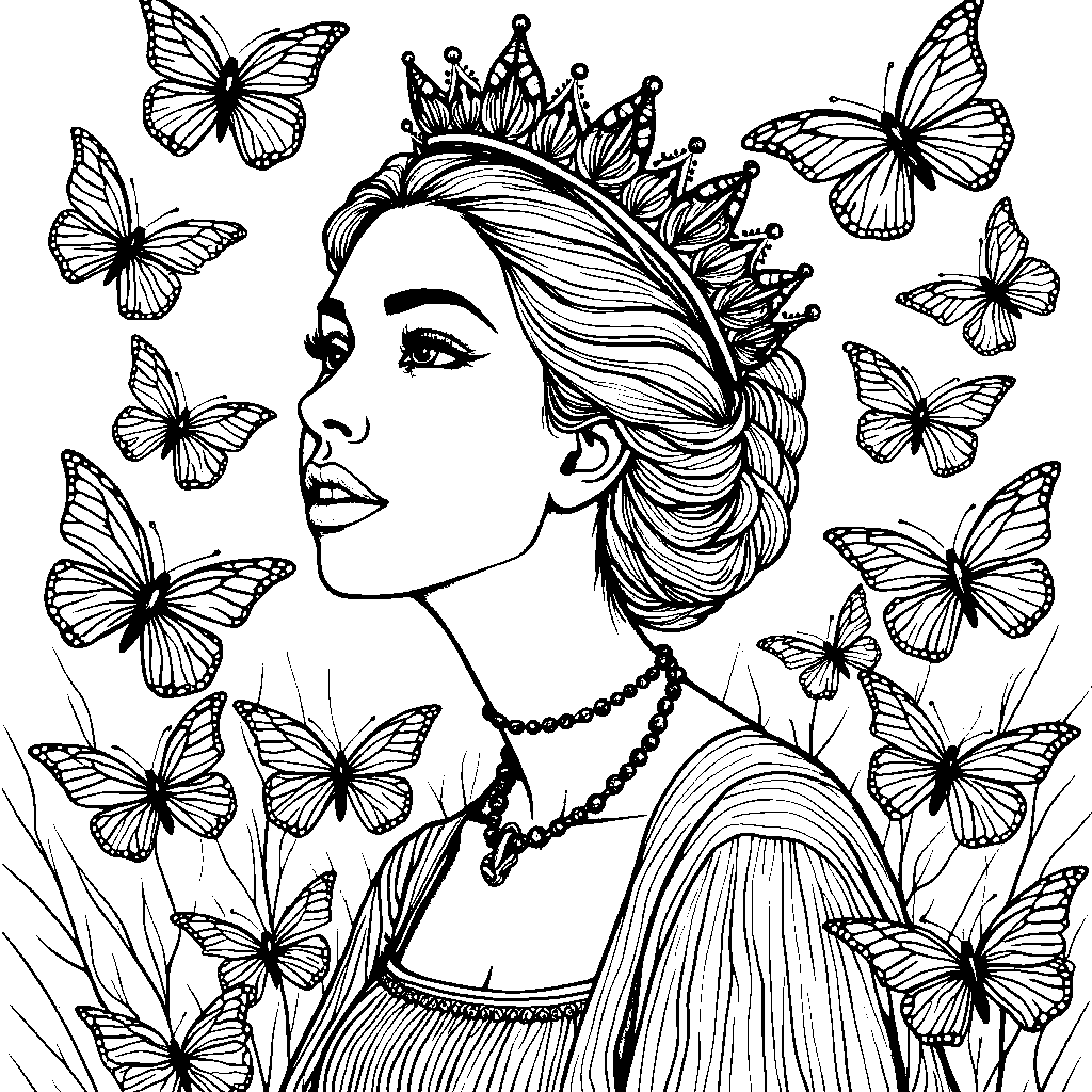 Queen of the Butterflies surrounded by colorful butterflies