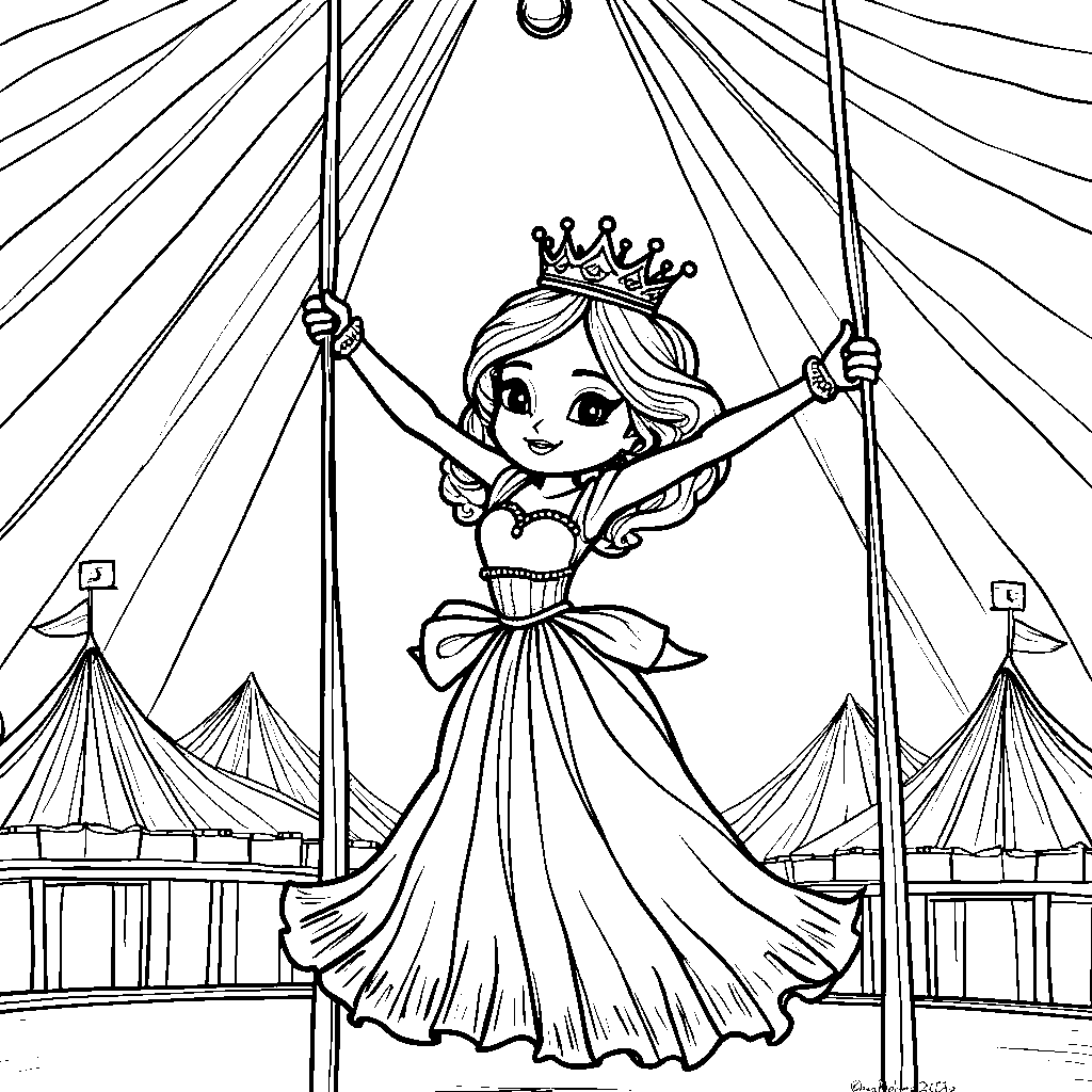 Queen of the Circus performing a trapeze act