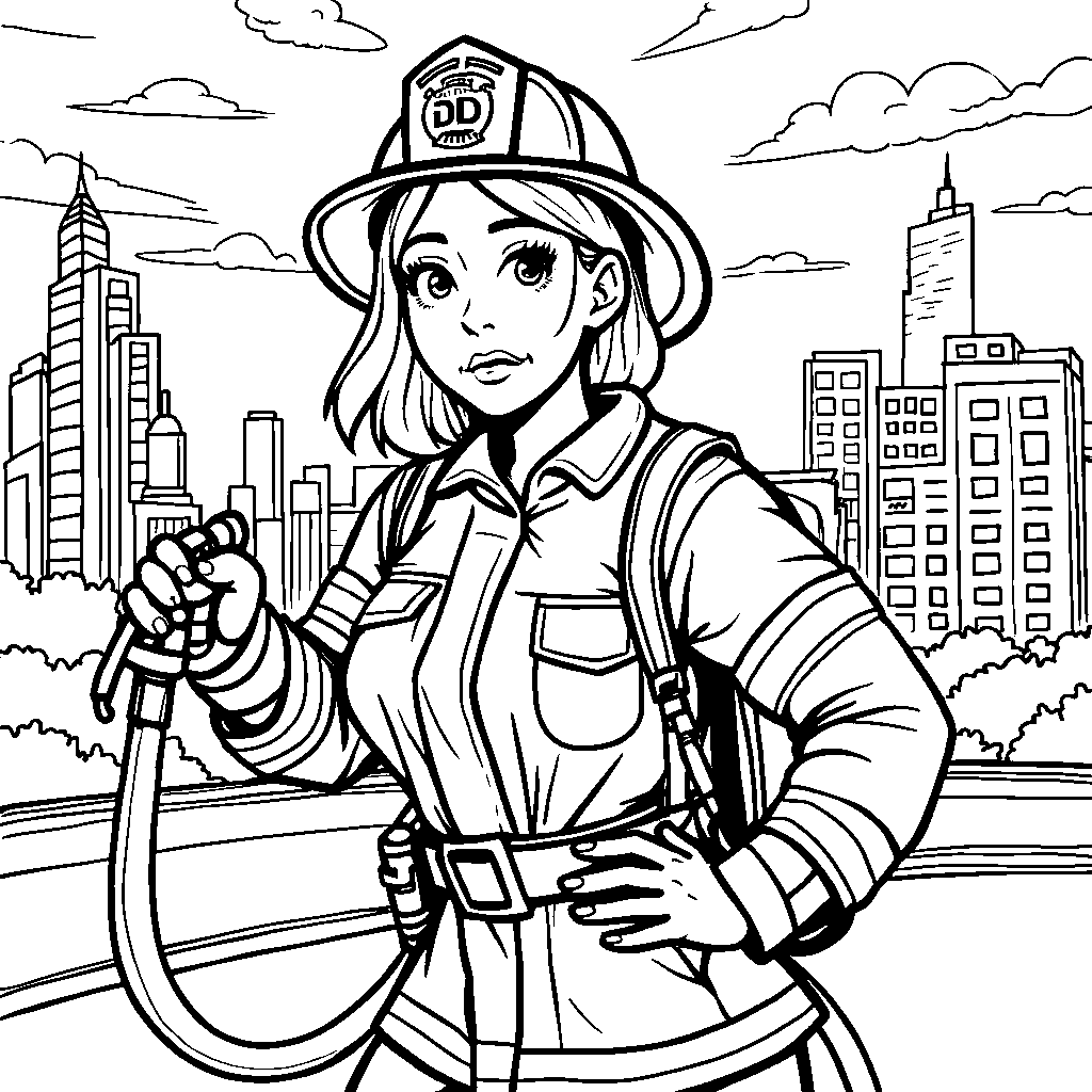 A queen wearing a firefighter helmet and holding a hose