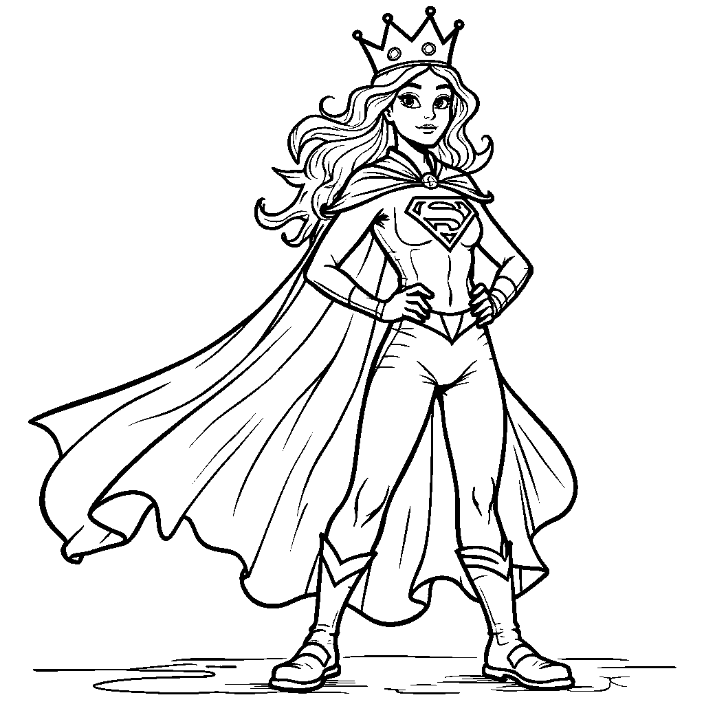 A queen wearing a superhero cape and crown