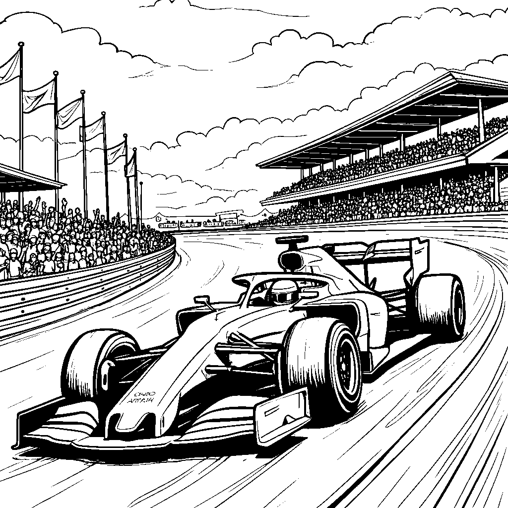 A Formula One car zooming around a track