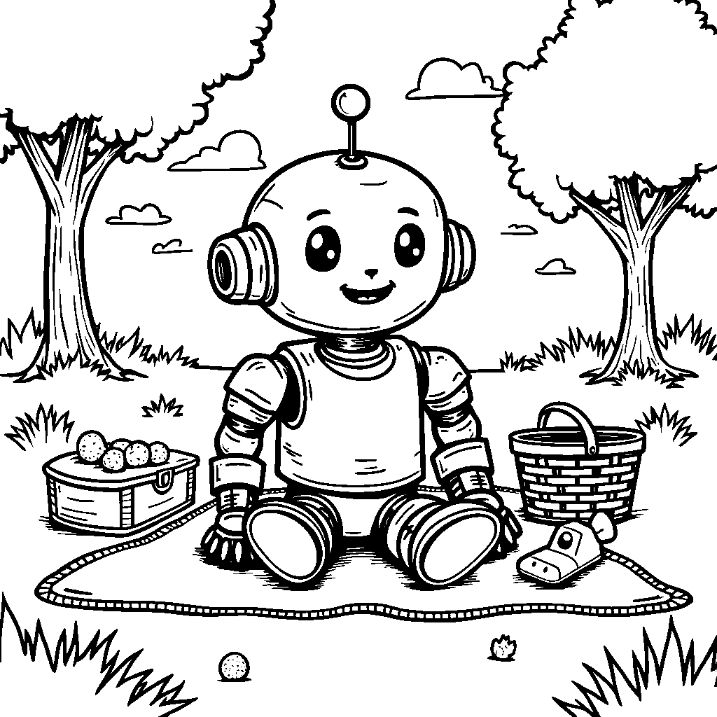 Robot having a picnic in the park