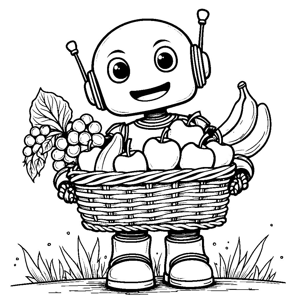 Robot holding a basket of fruit