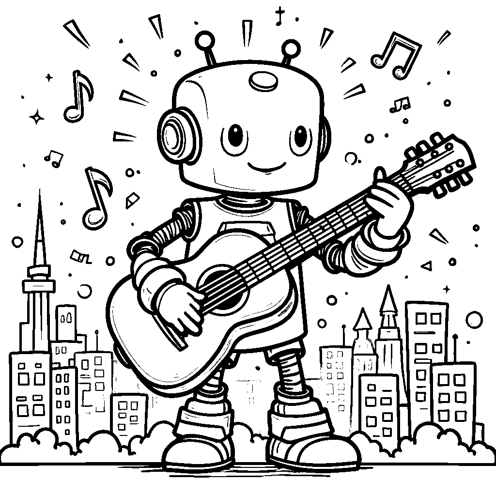 Robot playing a guitar