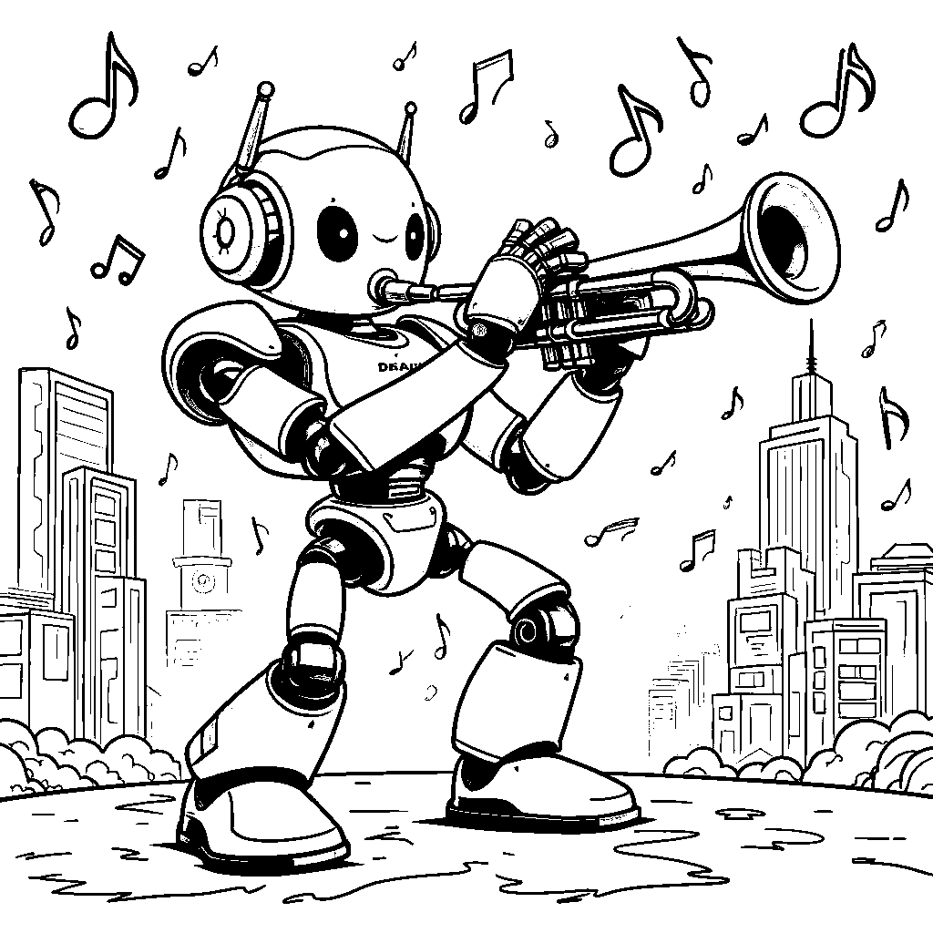 Robot playing a trumpet