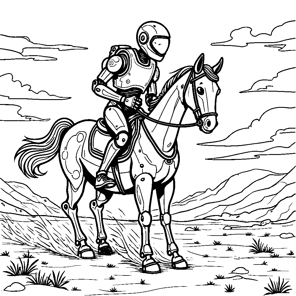 Robot riding a horse