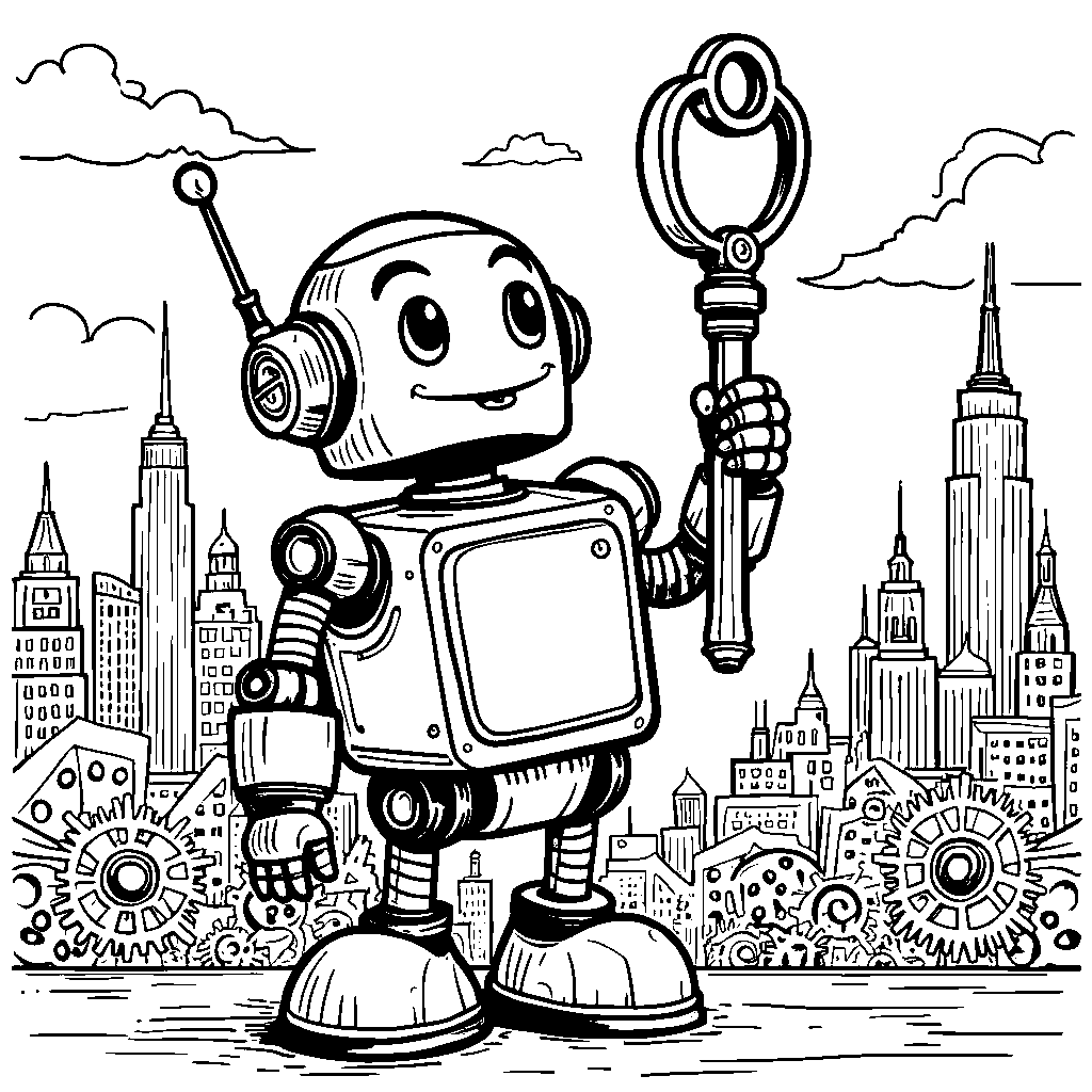 Robot with a giant key