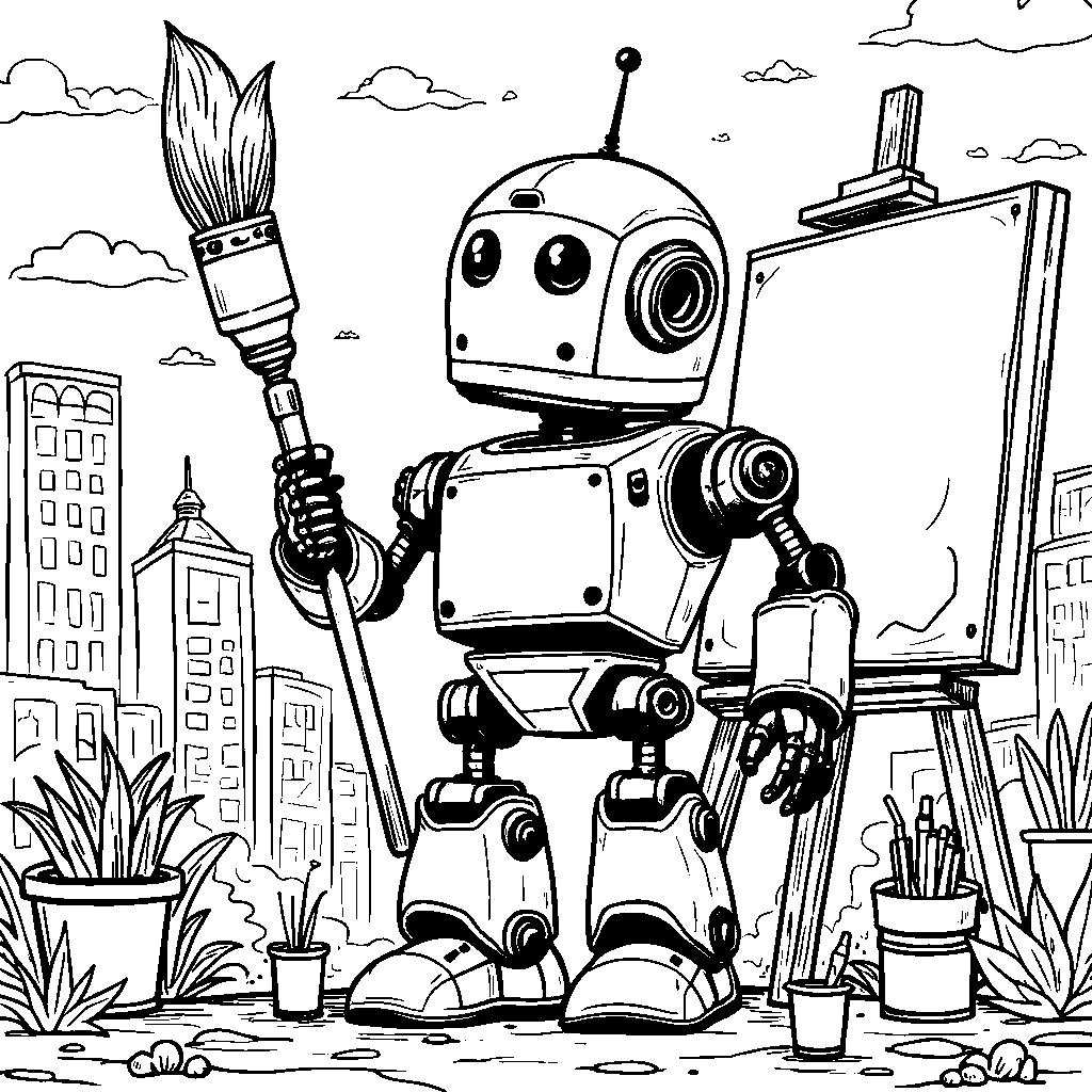 Robot with a giant paintbrush