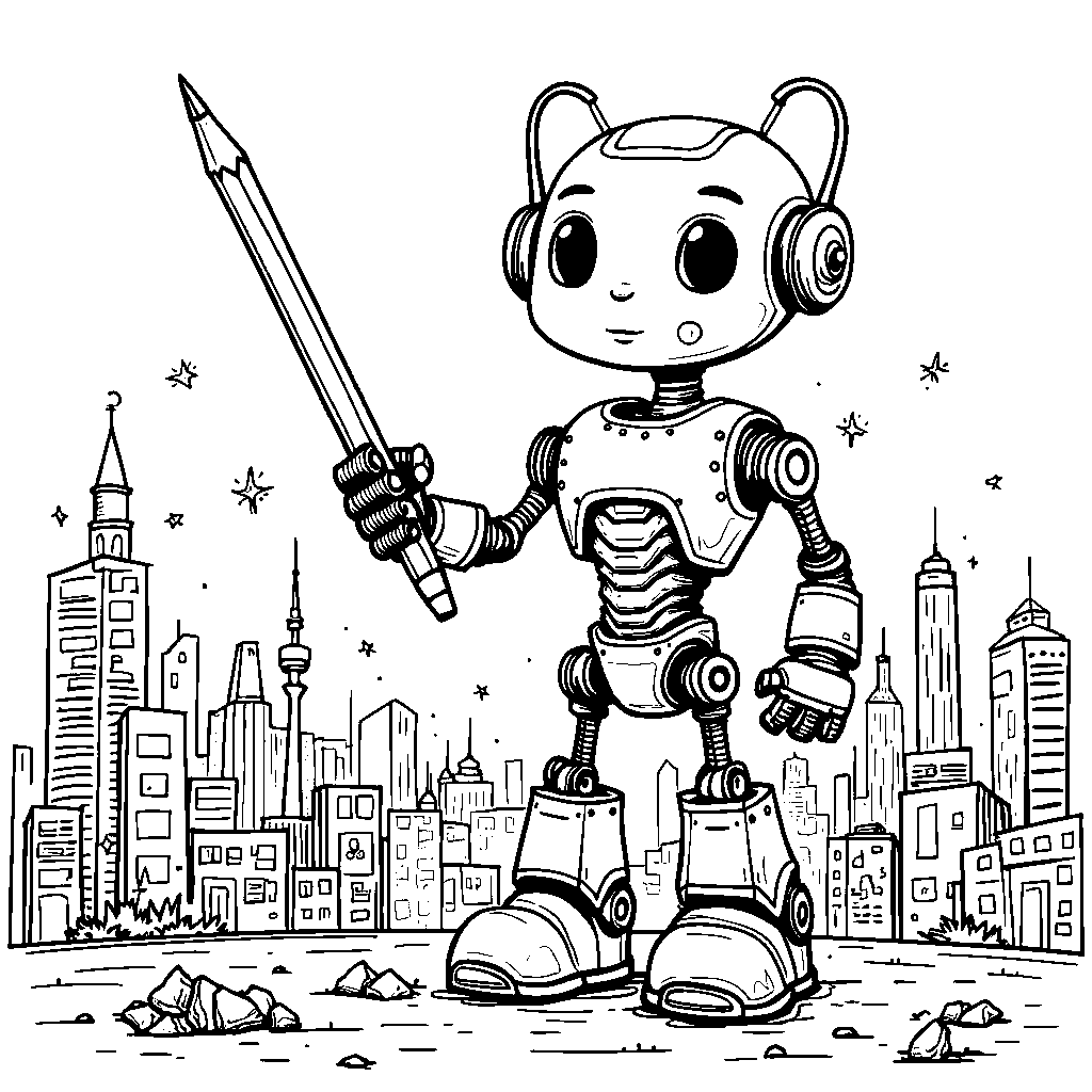 Robot with a giant pencil