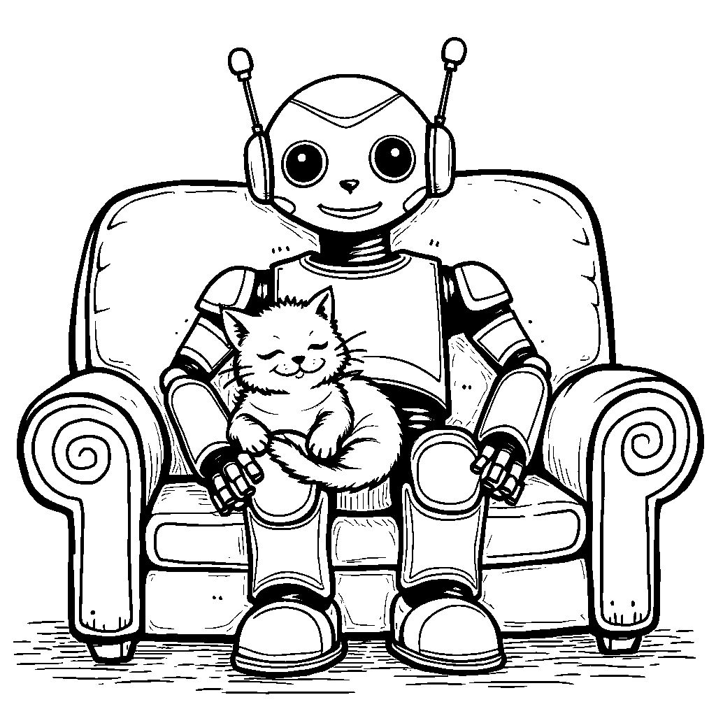 Robot with a pet cat