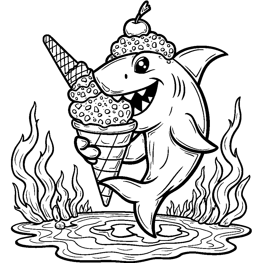 A shark eating a giant ice cream cone