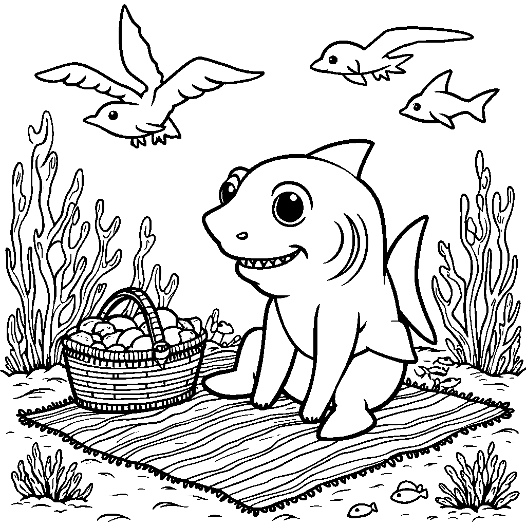 A shark having a picnic on the ocean floor