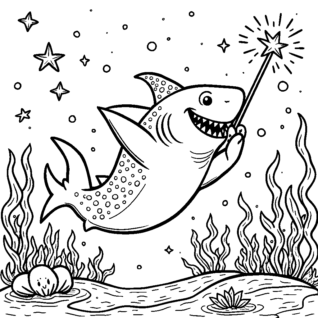 A shark with a magic wand and a sparkly tail