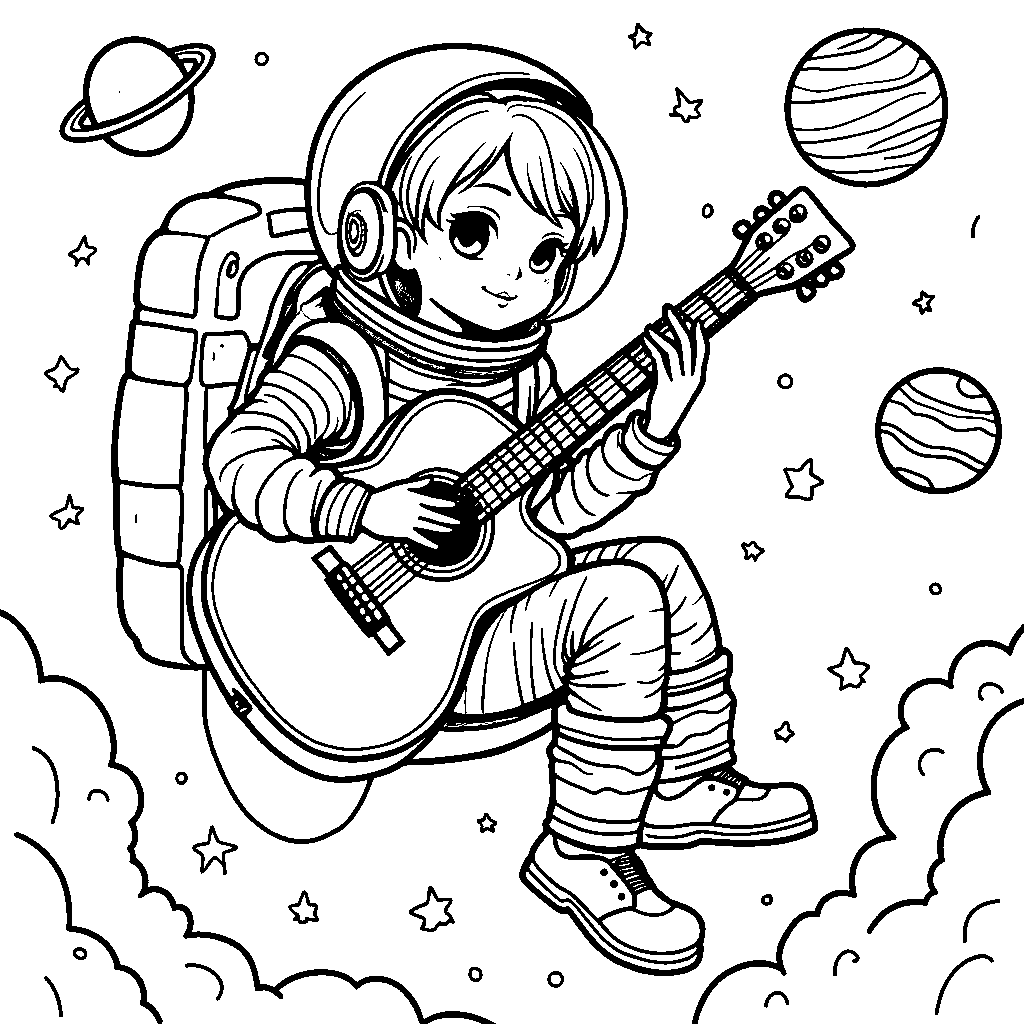 Taylor Swift as a astronaut, exploring the galaxy with her guitar