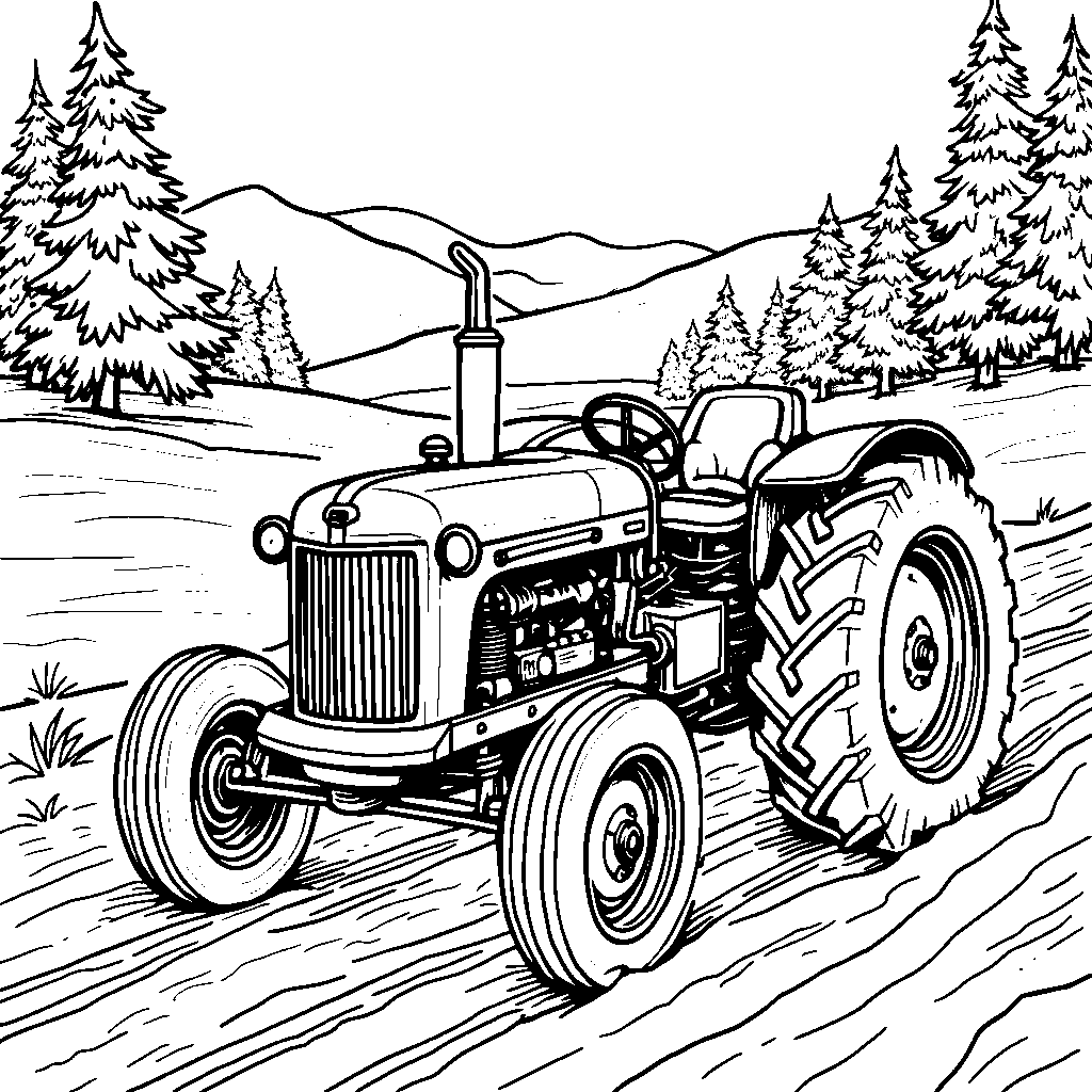 A tractor driving through a snowy landscape