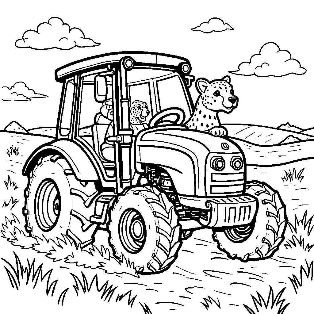 Tractor racing with a cheetah