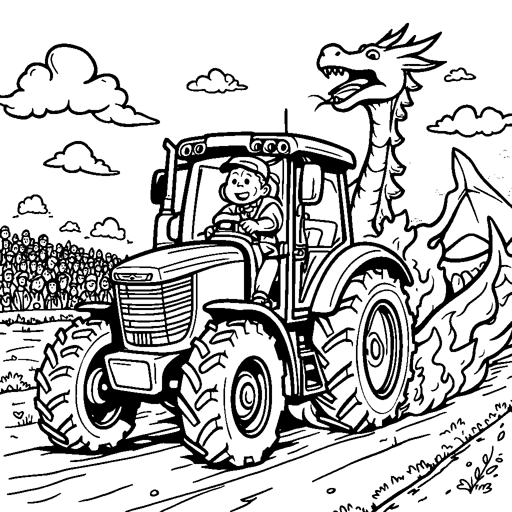 Tractor racing with a dragon