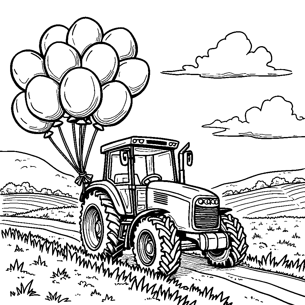 Tractor with a big bouquet of balloons