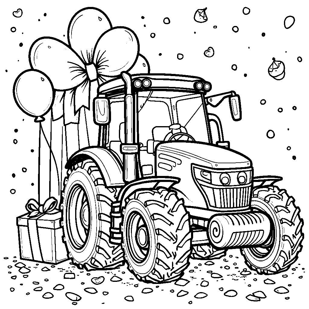 Tractor with a big gift box, full of surprises