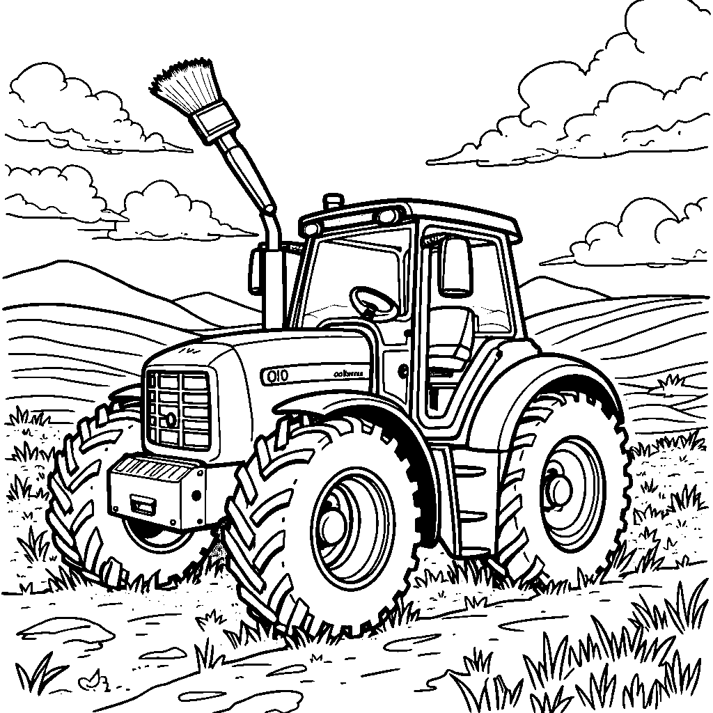 Tractor with a big paintbrush, painting a masterpiece