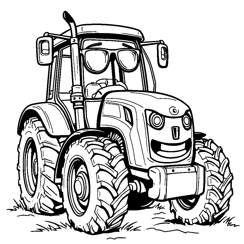 Tractor with a big smile and sunglasses