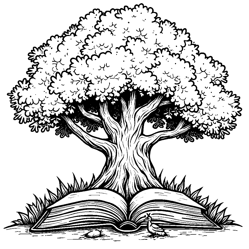 A tree that is shaped like a giant book