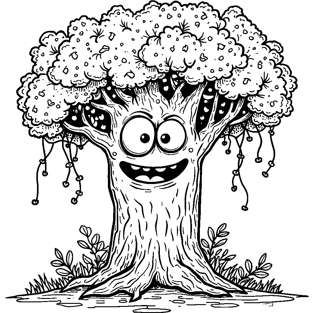 A tree with a face that looks like a friendly monster