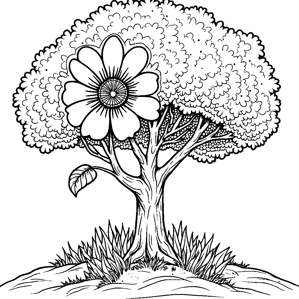 A tree with a giant flower blooming on its branch