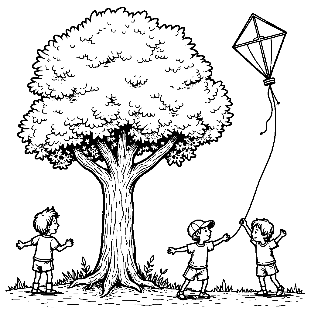 A tree with a kite stuck in its branches