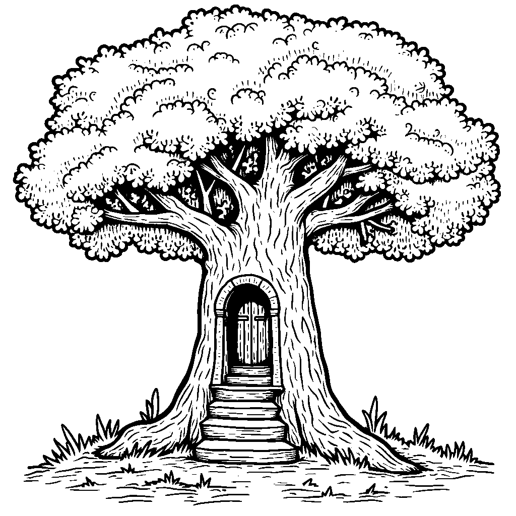 A tree with a secret passageway behind its trunk