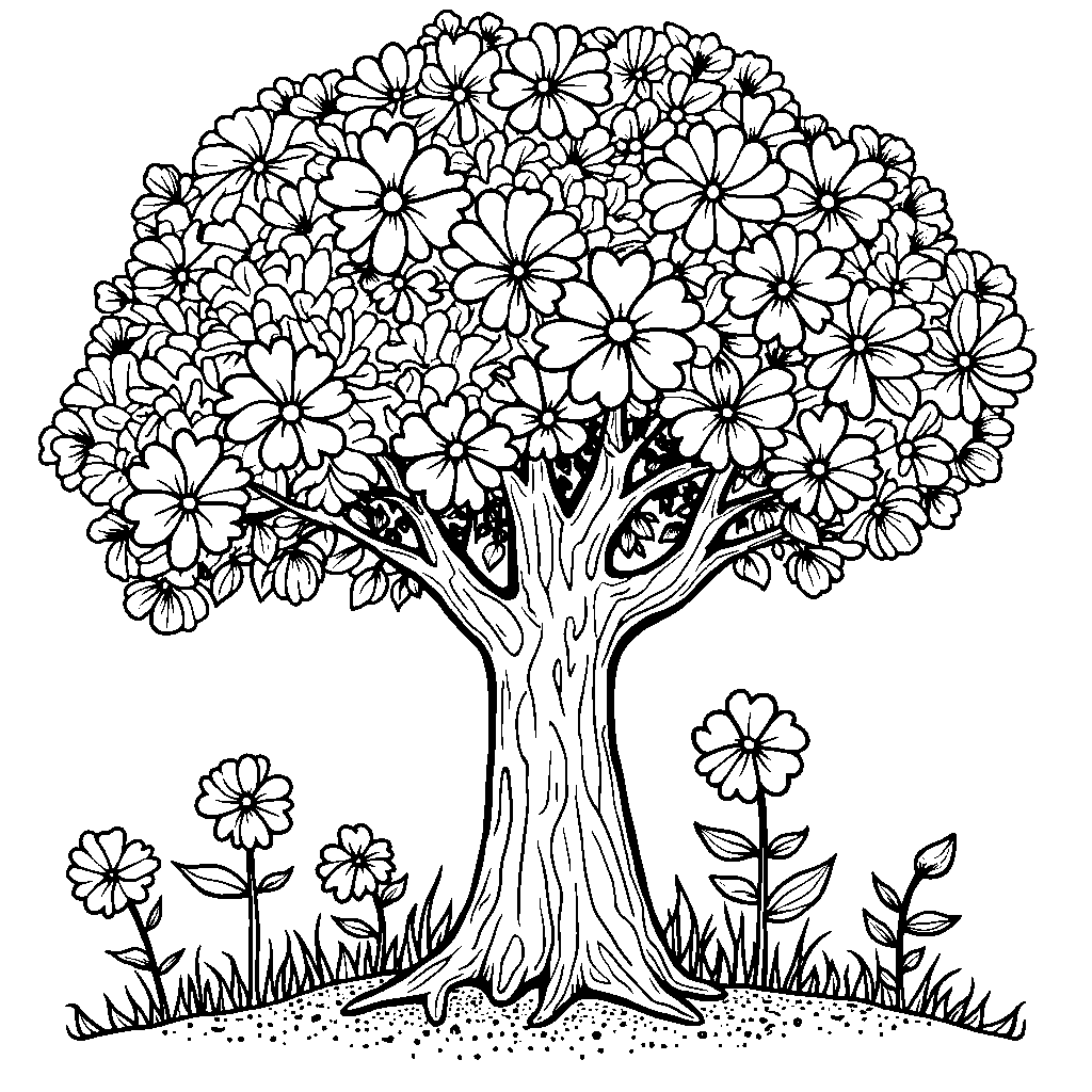 A tree with flowers blooming on its branches