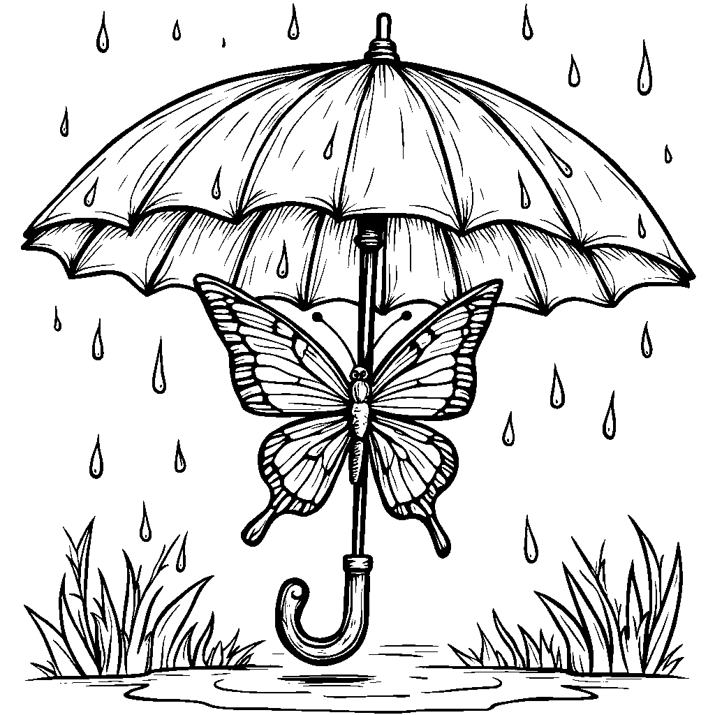 A butterfly perched on an umbrella handle