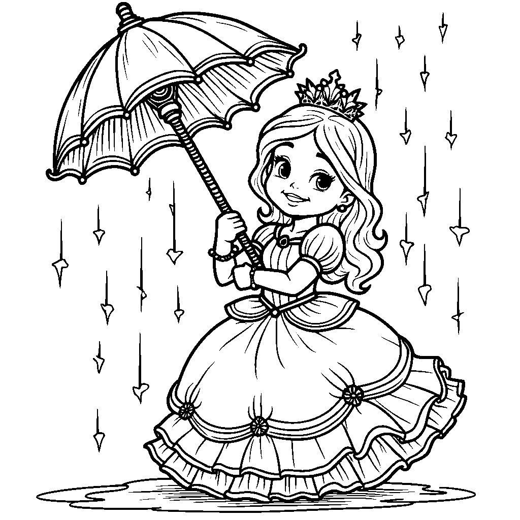 A princess using an umbrella as a royal scepter