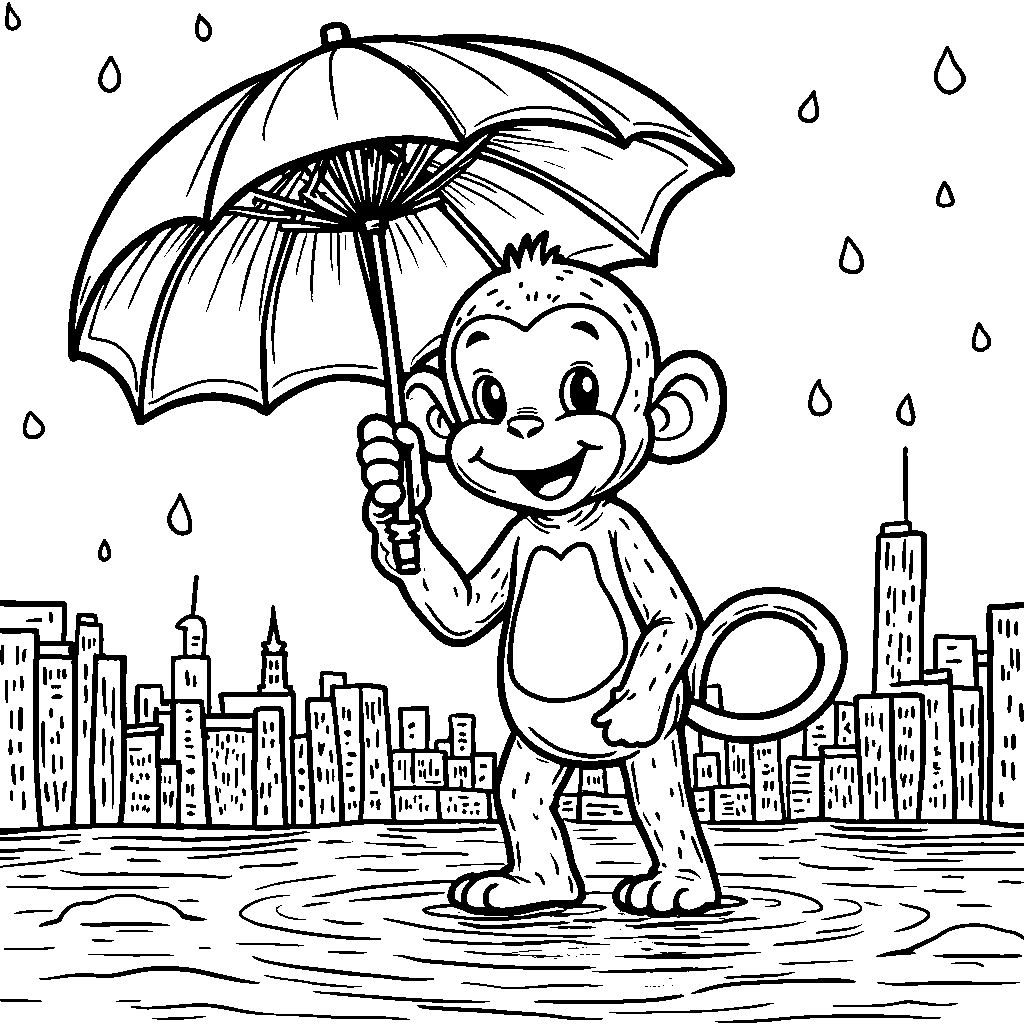 A monkey swinging from an umbrella handle