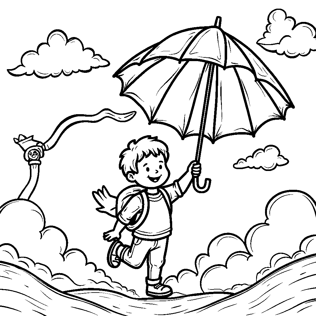 Umbrella with a built-in kite and flying high