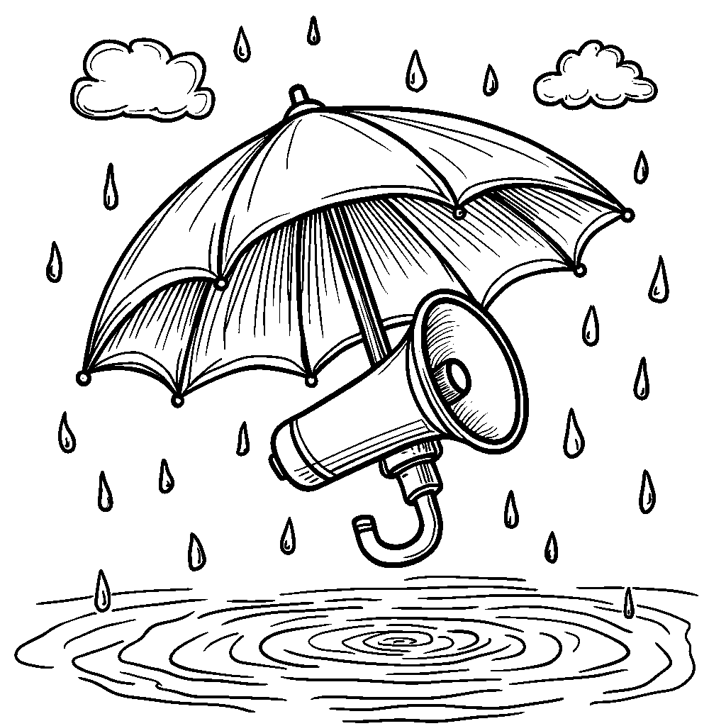 Umbrella with a built-in megaphone and a loudspeaker