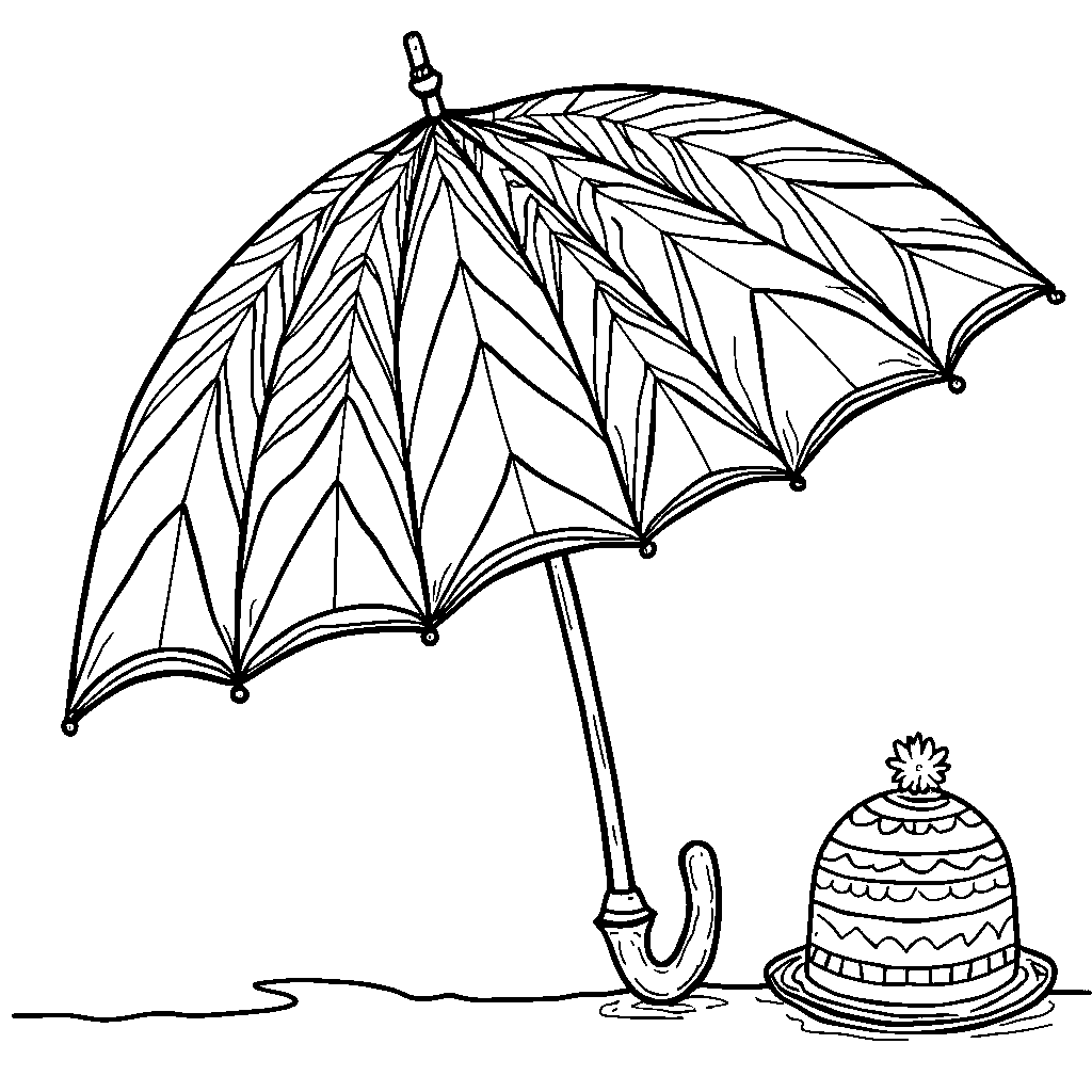 Umbrella with a fun geometric pattern and a matching hat