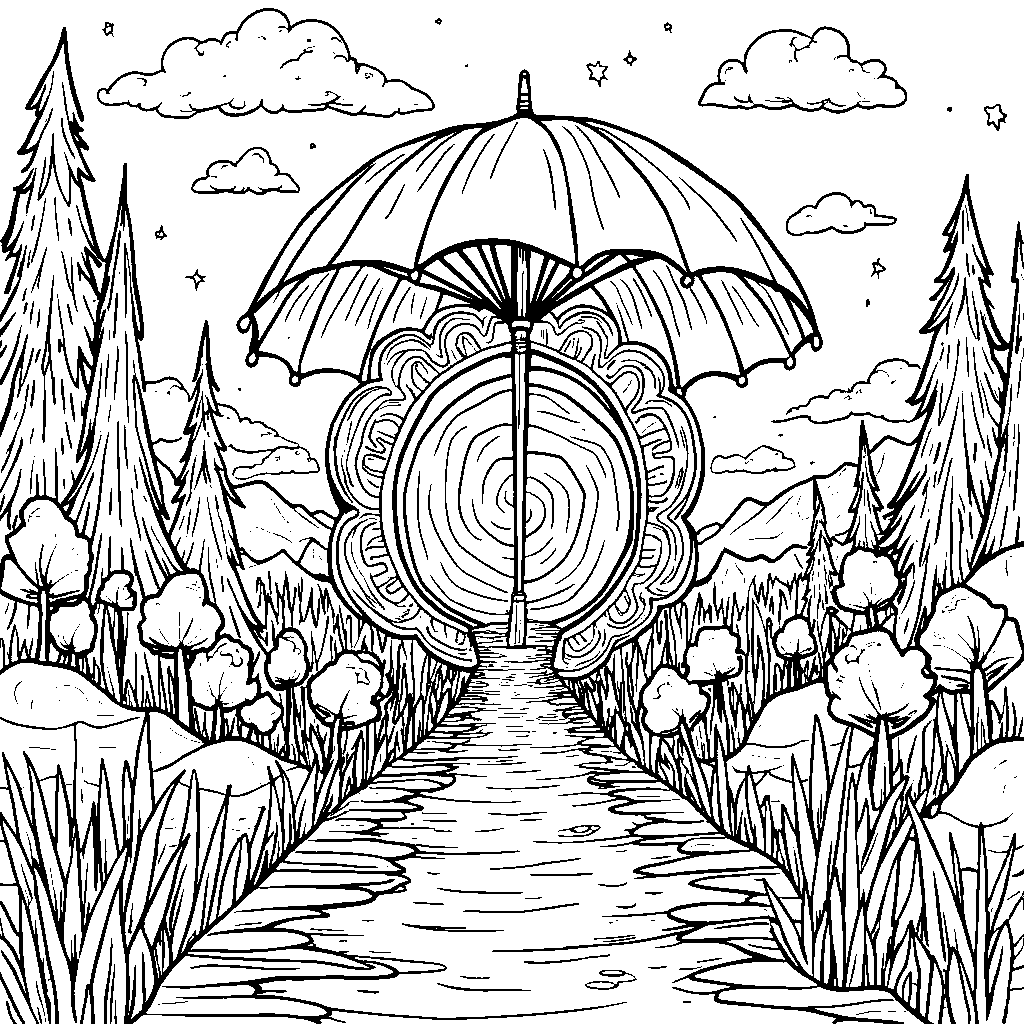 Umbrella with a magical portal and a fantasy world