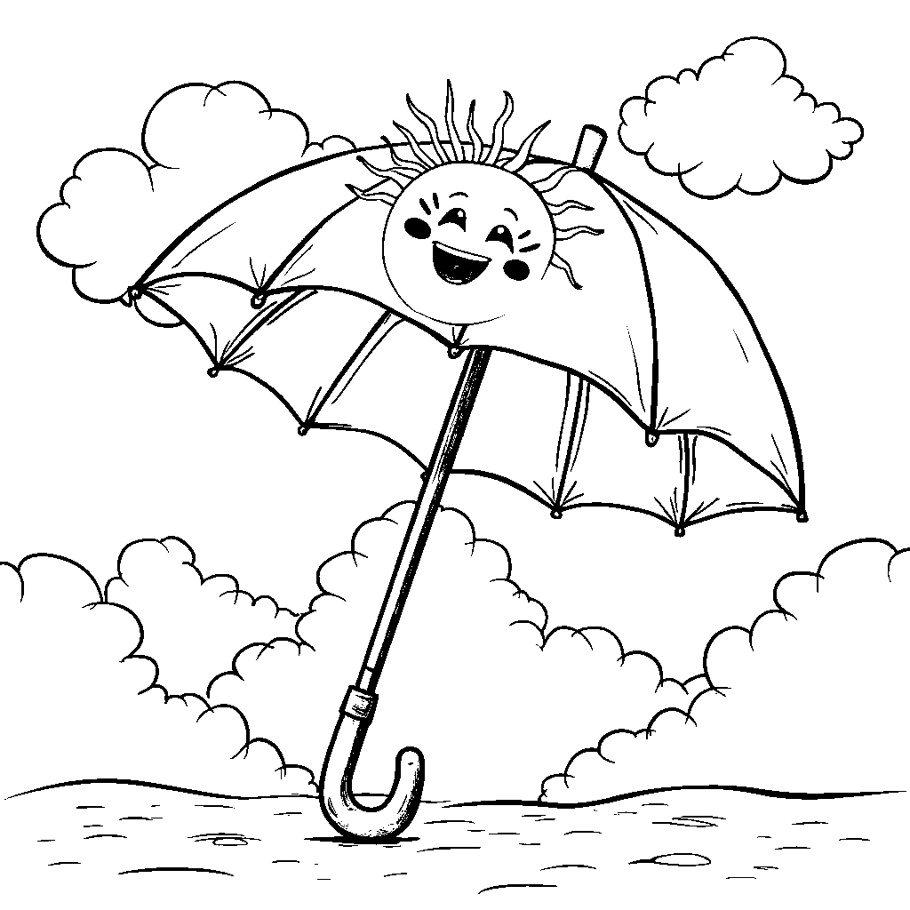 Umbrella with a sunny yellow color and a smiling sun