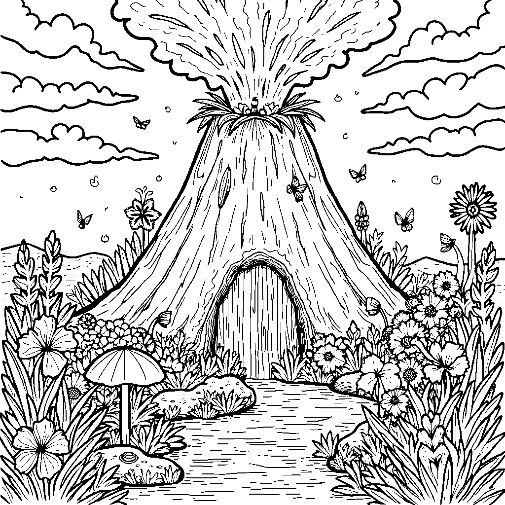 Volcano with a fairy garden growing around the base