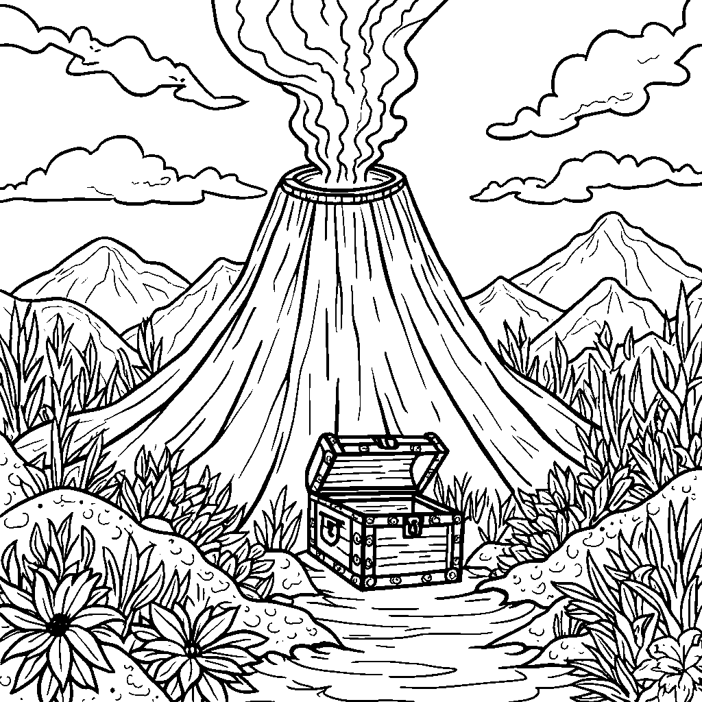 Volcano with a treasure chest buried inside