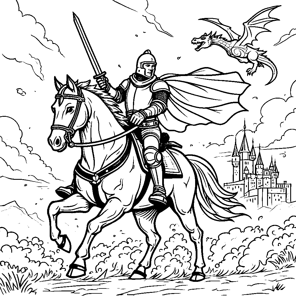 A brave knight riding a horse into battle