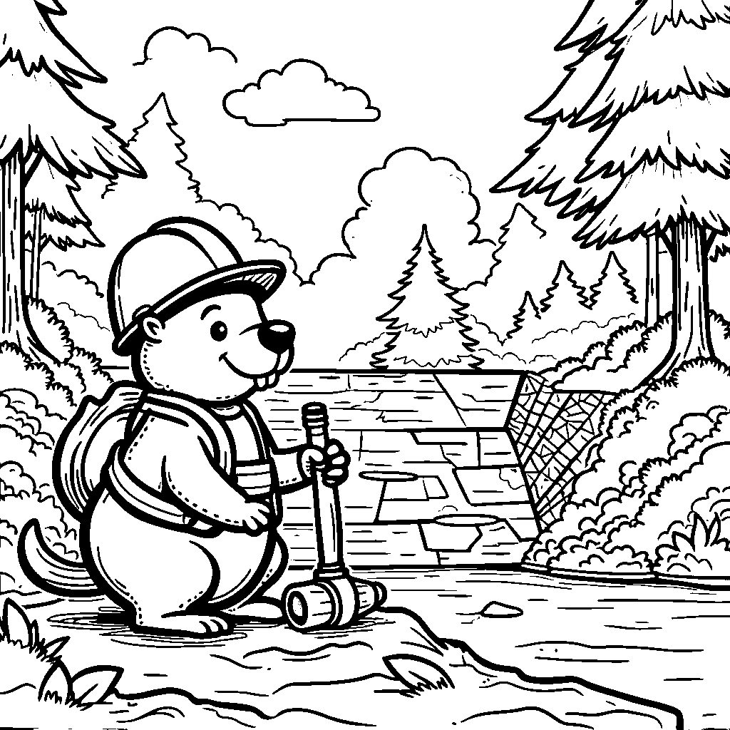 A busy beaver building a dam in the forest