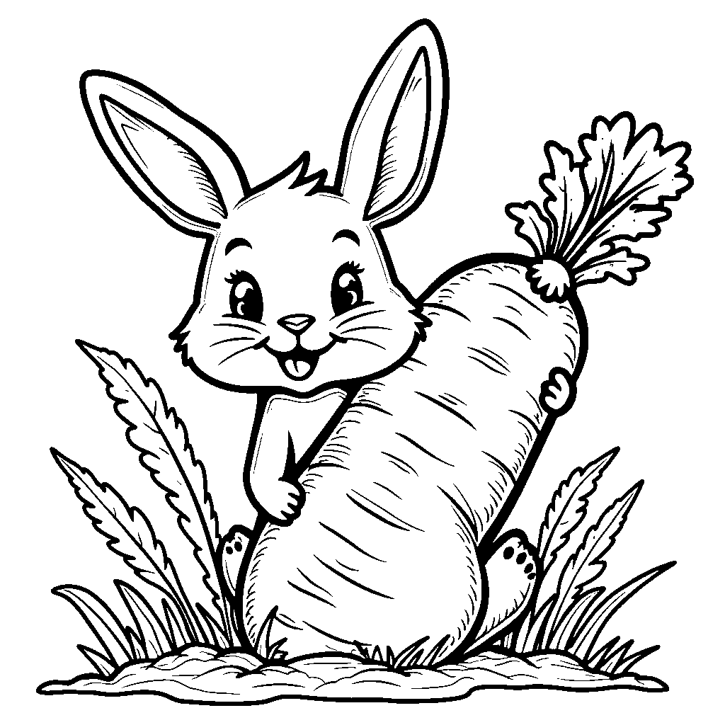 A curious rabbit peeking out from behind a carrot