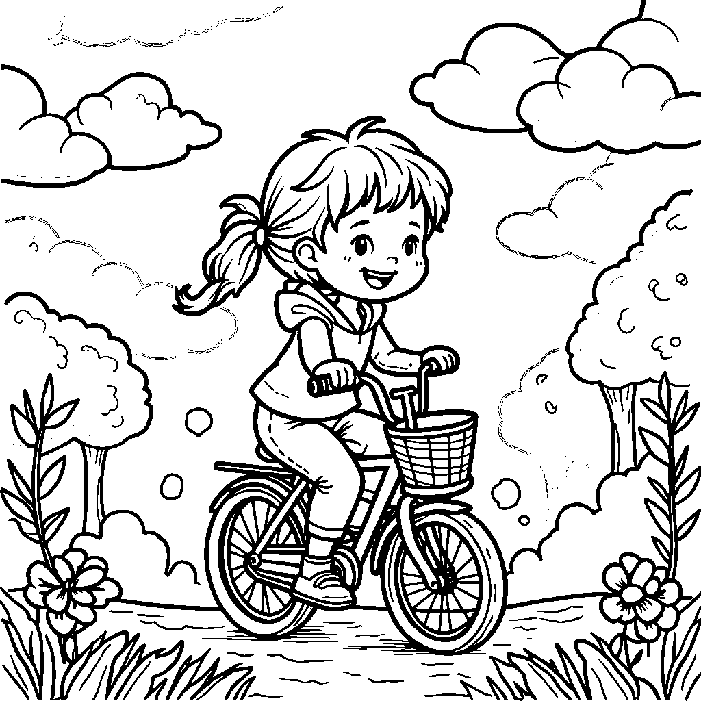 A happy child riding a bike on a sunny day