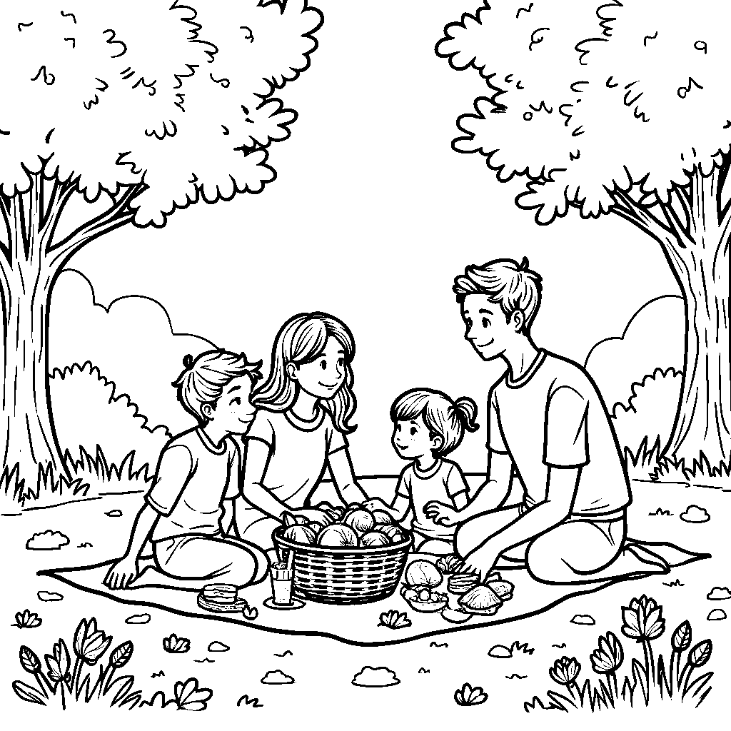 A happy family having a picnic in the park