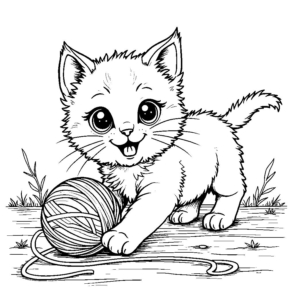 A playful kitten chasing a ball of yarn