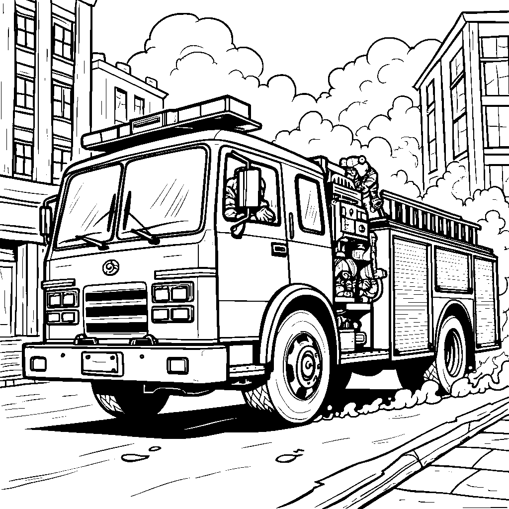 A shiny fire truck racing to the rescue